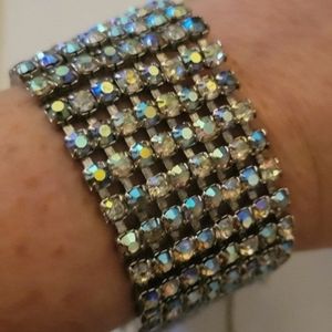 Vintage blue ab aurora borealis thick rhinestone bracelet designer